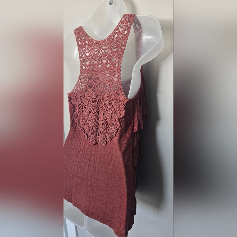 VTG Wet Seal boho tiered tank top in a warm rust/terracotta brown Womens Med - Picture 9 of 12